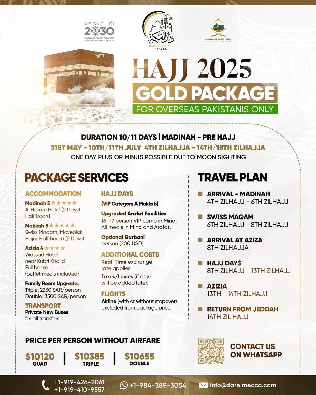 Gold Hajj Packages From USA for overseas Pakistani 2025